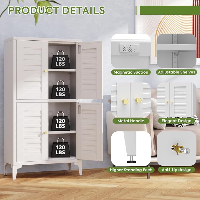 46''H Metal Small Bathroom Storage Cabinet - Image 5