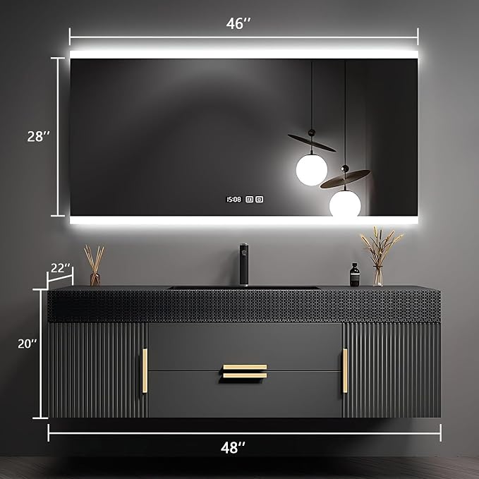 48" Bathroom Vanity with Single Sink, Floating Bathroom Vanities with LED Smart - Image 2