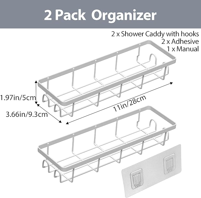 Shower Caddy Organizer with Hooks, Self Adhesive Bathroom Shelves, No Drilling - Image 3