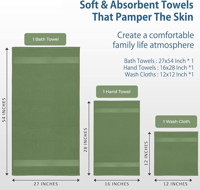 DAN RIVER 100% Ring Spun Cotton 3-Piece Towel Set, Sage-Green, Bath Towel - Image 4