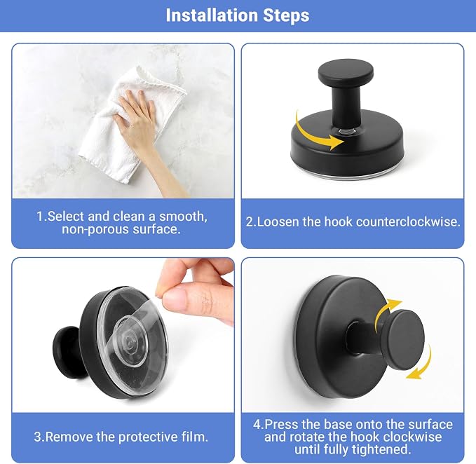 Suction Cup Hooks for Shower, Bathroom Hooks for Towels Stainless Steel Wall - Image 4