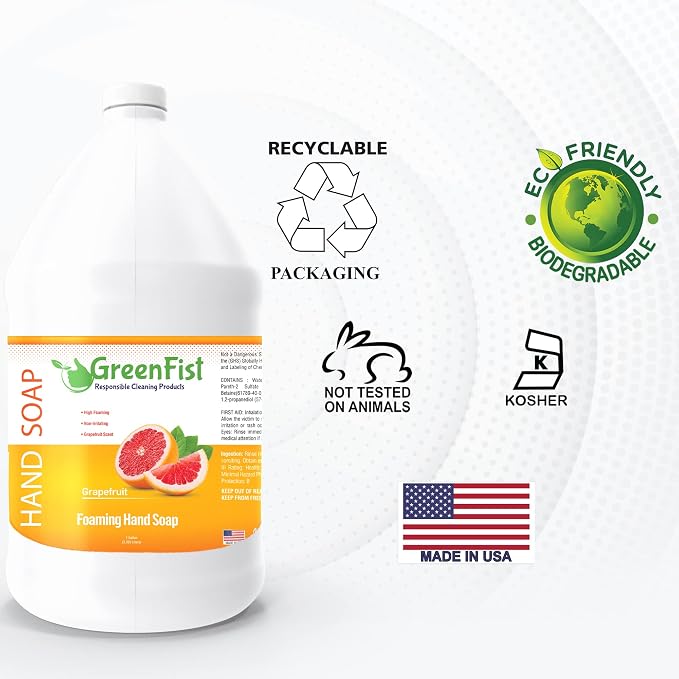GreenFist Foaming Hand Soap Refills Jug Grapefruit Scent Foam Refill Made in USA - Image 4