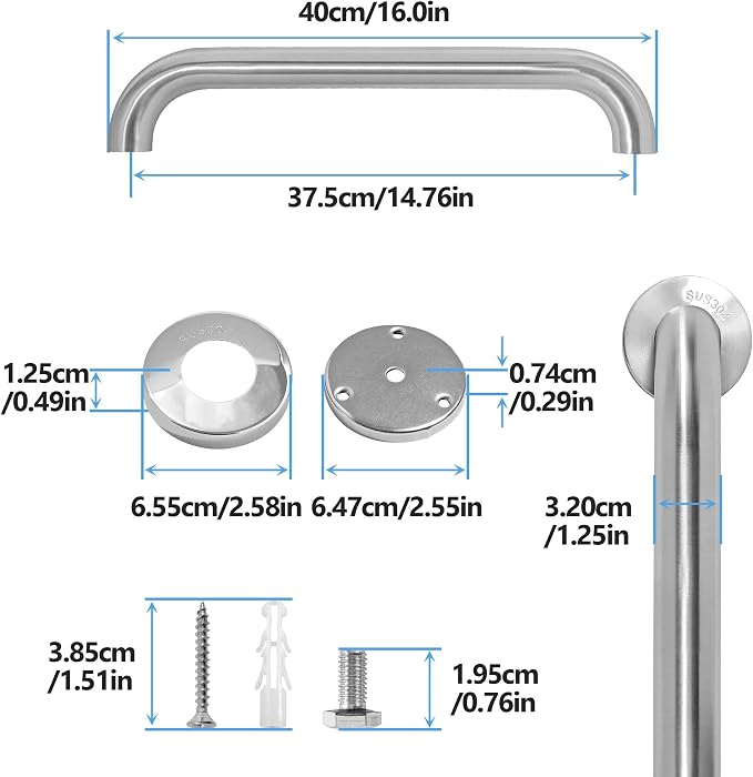 Shower Grab Bar, 2 Pack 16 Inch Brushed Nickel Bathroom Safety Bar, 1.25" - Image 2