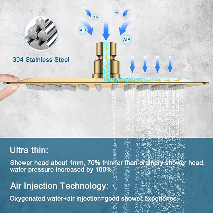 POP SANITARYWARE Shower Faucet Set Brushed Gold Bathroom Rainfall 10 Inch - Image 3