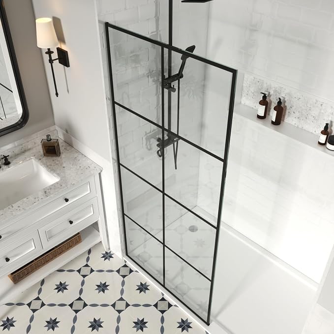 36" W x 76" H Frameless Shower Screen, Fixed Glass Panel - Image 6