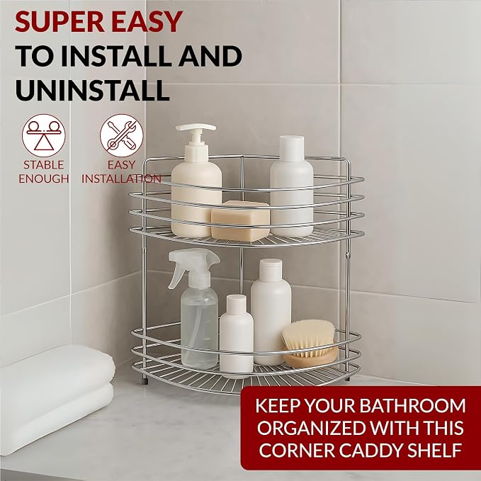2-Tier Floor Standing Corner Shower Caddy - Image 4