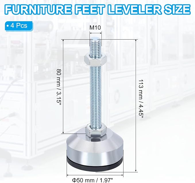 PATIKIL Furniture Leveling Feet 2" Dia Base M10 Thread - Image 2