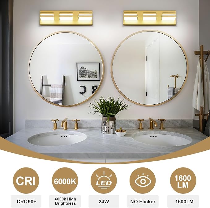 Modern LED Small Bathroom Lights Fixtures, Metal Gold Acrylic Wall Lighting - Image 5