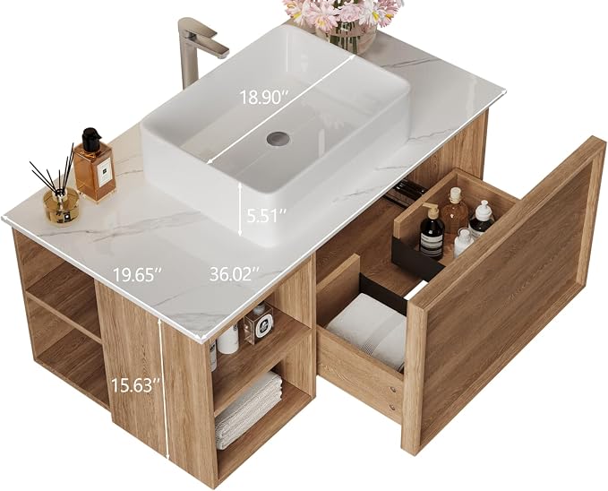 Floating Bathroom Vanity with Sink and Multi-Storage Cabinet, 36-Inch - Image 2