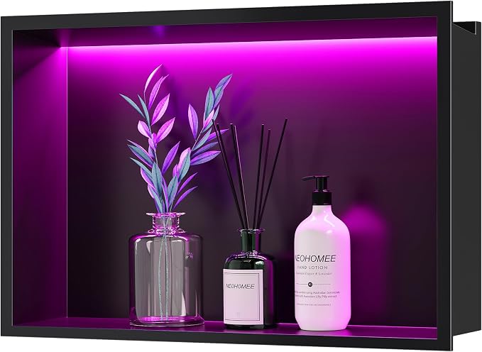RGB LED Light Shower Niche, Matte Black 18X12 in Stainless Steel Recessed by Unknown