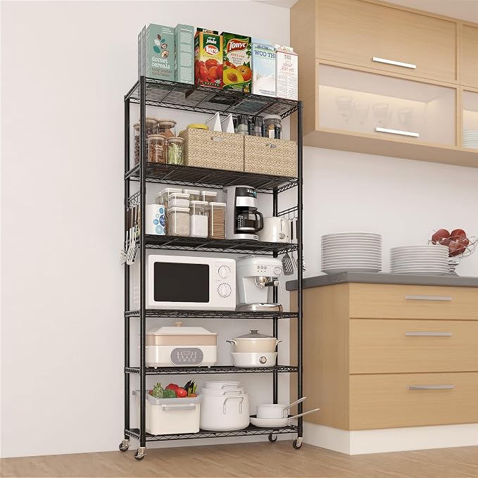 6 Tier Storage Racks Shelving, Heavy Steel Pantry Shelves, Adjustable Wire - Image 6