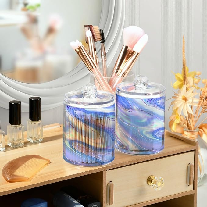 MNSRUU 2 Pack Qtip Holder Organizer Dispenser Liquid Shiny Blue Bathroom - Image 6