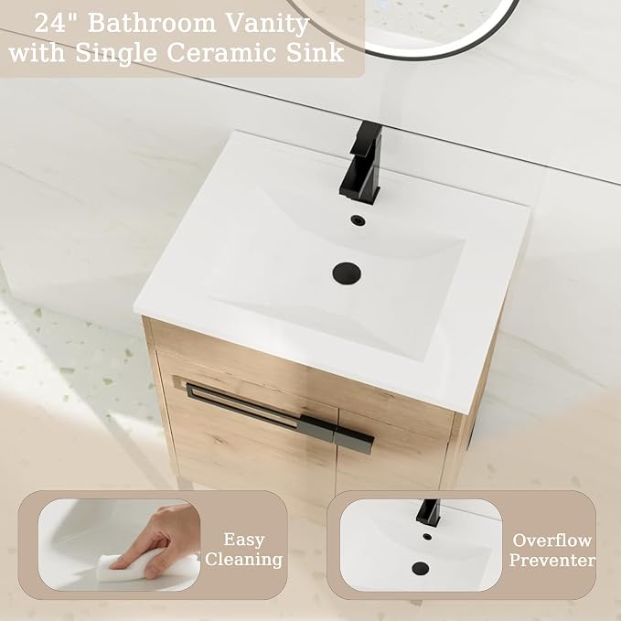 24 inch Bathroom Vanity with Sink, Single Sink Modern Mid Century Bathroom - Image 5
