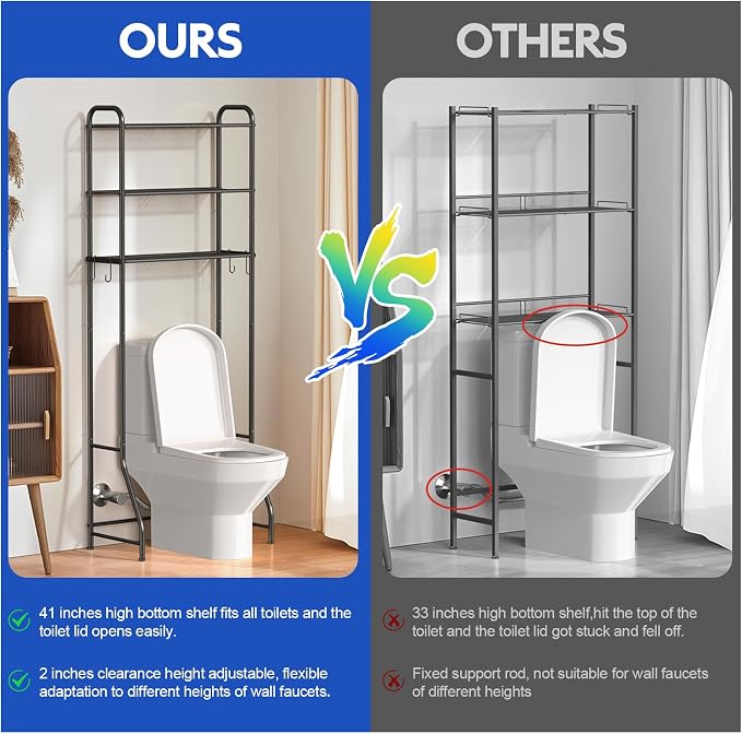 samstar 3 Tier Over The Toilet Storage Rack, Bathroom Organizer Shelves Cabinet - Image 5