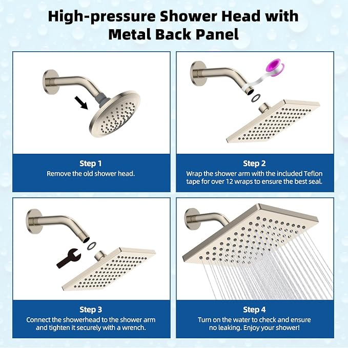 Hibbent Thickness Metal Rain Shower Head, Square Bathroom Waterfall Shower Heads - Image 7