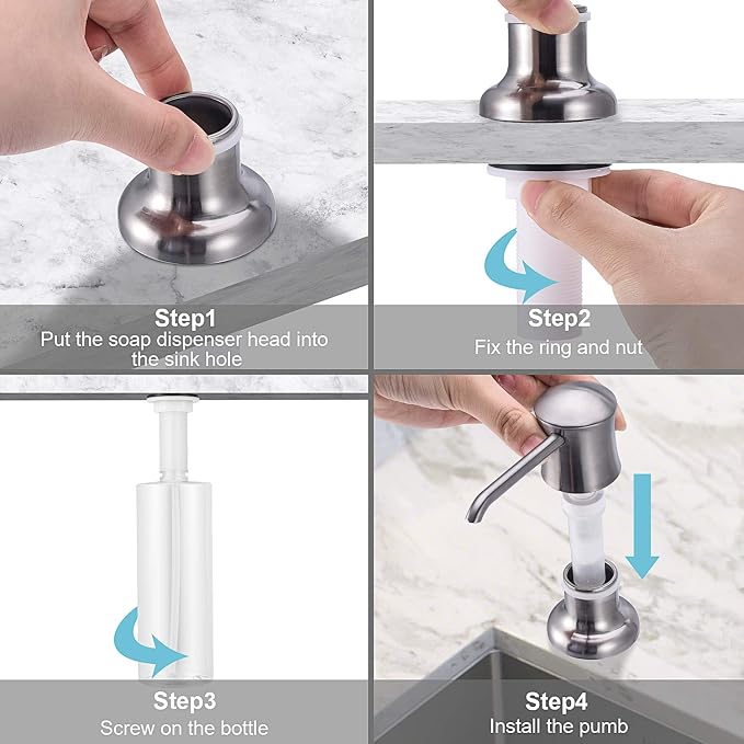 SAMODRA Soap Dispenser for Kitchen Sink Brushed Nickel Lotion Dispenser 12 OZ - Image 7