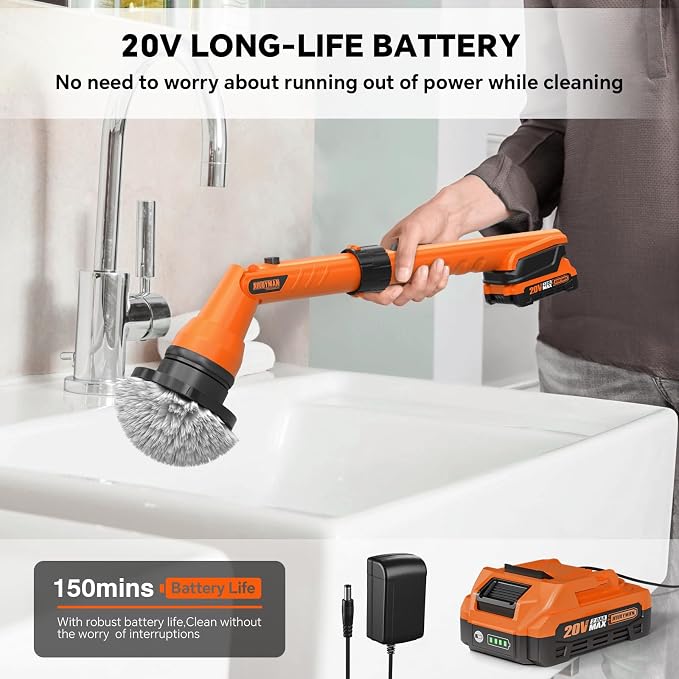 1000RPM Electric Spin Scrubber, 20V Cordless Cleaning Brush - Image 6