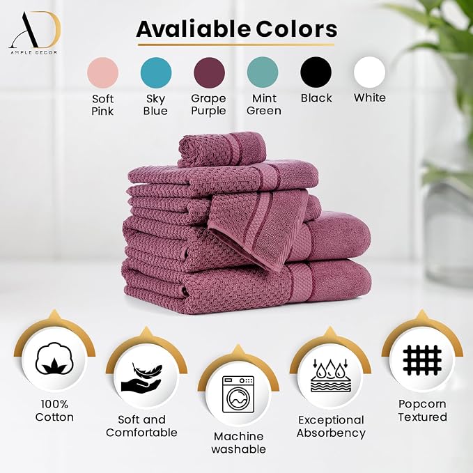Ample Decor Bath Towels for Bathroom Set of 4 100% Cotton Popcorn Textured - Image 3
