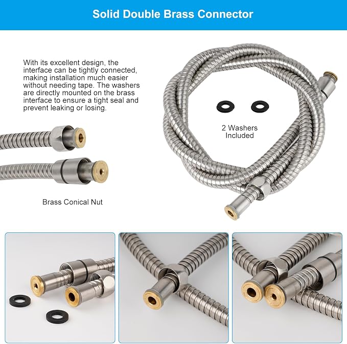 Hibbent All Metal Shower Hose, 90 Inch Stainless Steel Extra Long Bathroom - Image 8