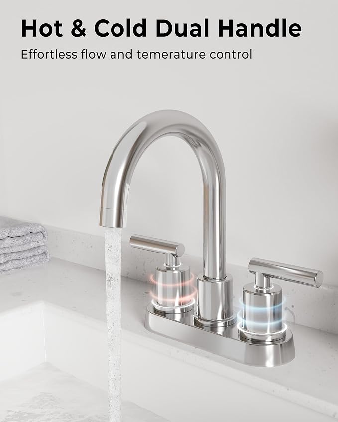 VXV Bathroom Faucet 4 Inch 2 Handle Centerset Sink Faucet 360 Swivel Spout - Image 7