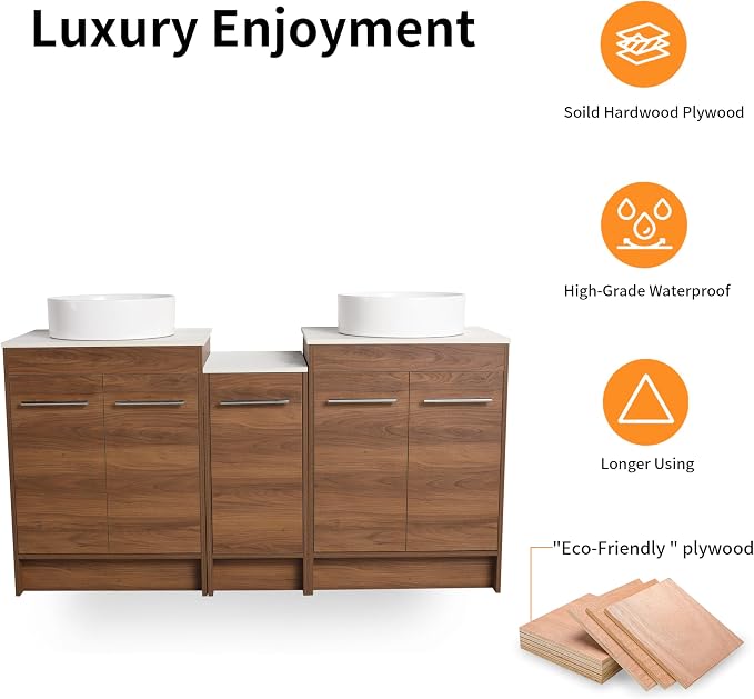 60 Inch Bathroom Vanity with Sink, Mordern Bathroom Vanity, Single Sink - Image 7