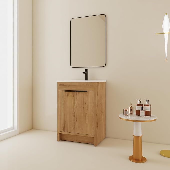 24 inch Bathroom Vanity with Sink, Bathroom Cabinet W/Single Ceramic Sink - Image 4