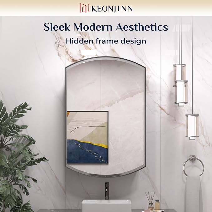 Keonjinn Black Medicine Cabinet 16 x 26 Inch, Surface Mount or Recessed - Image 7