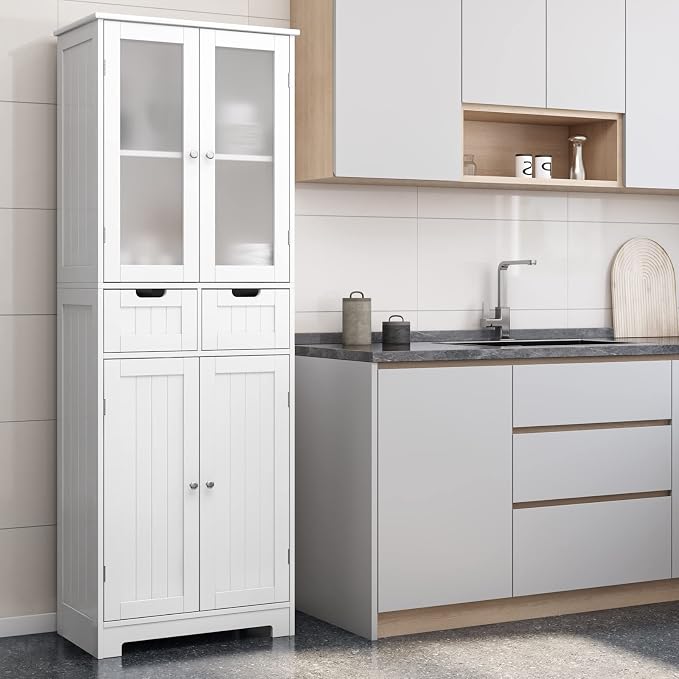 HORSTORS 67" Tall Bathroom Storage Cabinet, Freestanding Linen Cabinet - Image 8