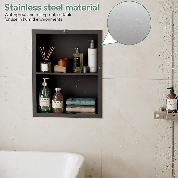 Stainless Steel Recessed Medicine Cabinet 14''*18'', Rust-Proof Metal Wall Niche - Image 4