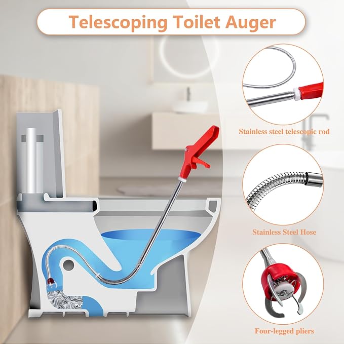 Toilet Auger/Drain Clog Remover Tool Kit-1PCS Toilet Snake Grabber - Image 3