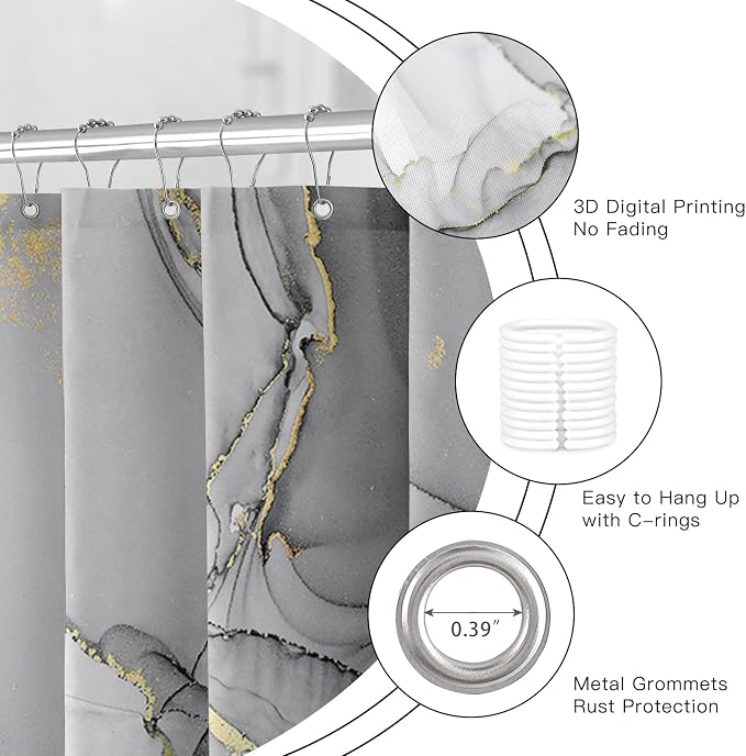 Extra Long Shower Curtain 72 x 84 Inch, Modern Luxury Art Decor Ink Texture - Image 5