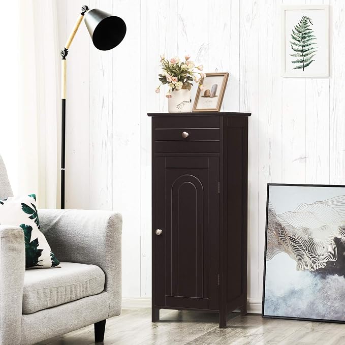 DORTALA Bathroom Floor Cabinet, Free-Standing Wooden Floor Storage Cabinet - Image 9