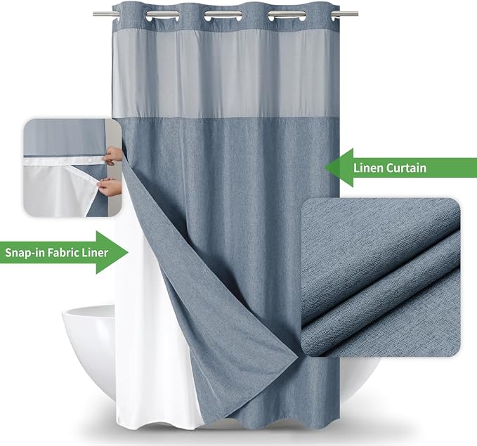Stall No Hooks Needed Linen Textured Shower Curtain - Image 2