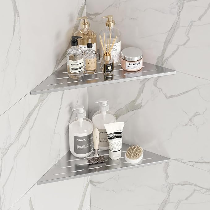 Neodrain 12 Inch Brushed Corner Shelf Set of 2, Floating Corner Shelves - Image 2