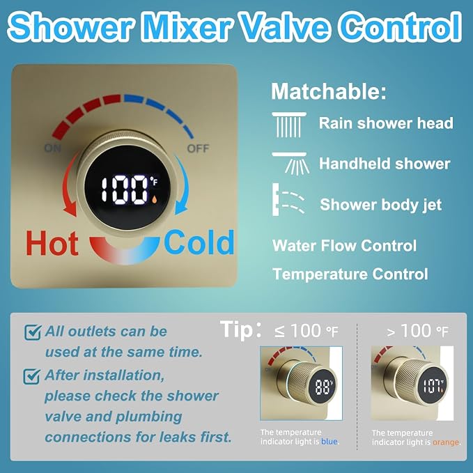 Concealed LED Digital Display Shower Diverter Valve Shower Mixing Valve Single - Image 3