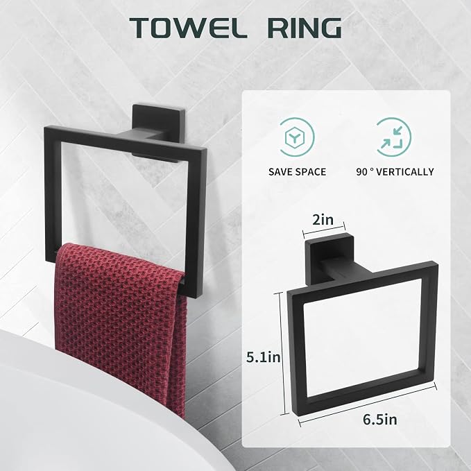 Matte Black Bathroom Hardware Set Towel Bar Set Black Bathroom Hardware - Image 4