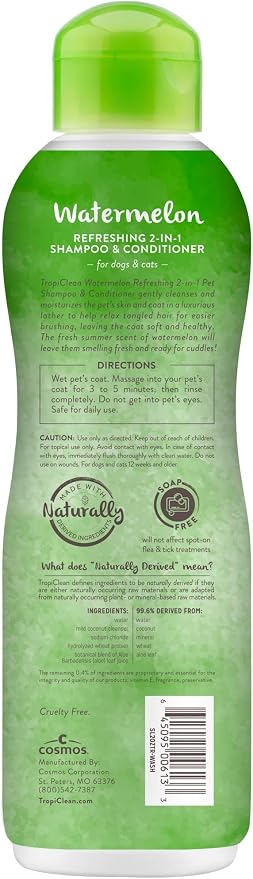 TropiClean Watermelon Refreshing 2-in-1 Cat & Dog Shampoo and Conditioner | Cat - Image 2