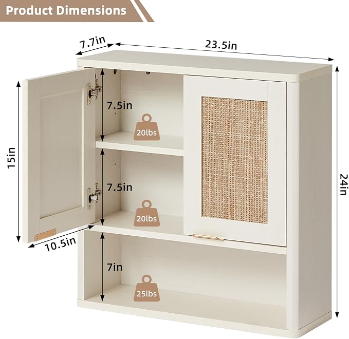 LEYAOYAO Rattan Bathroom Wall Cabinet, Boho Medicine Cabinet - Image 2