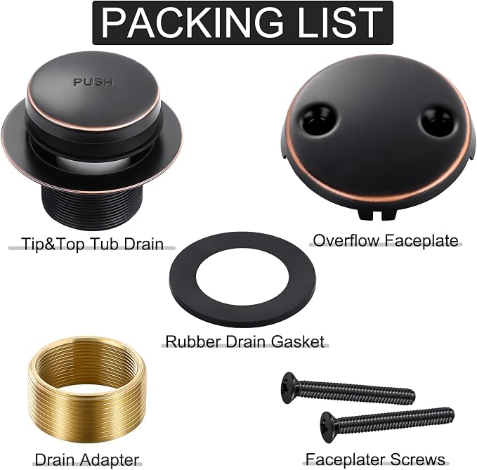 Oil Rubbed Bronze Bathtub Drain Tip-Toe Tub Trim Set - Image 4