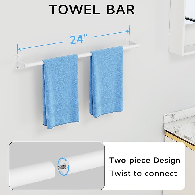 Bathroom Accessories Set, 4 Pieces White Bathroom Hardware Set, 24 inch Towel - Image 2
