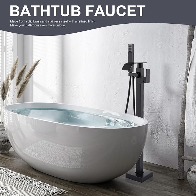 Senlesen Matte Black Free Standing Tub Faucet Floor Mounted Tub Filler Faucet - Image 5