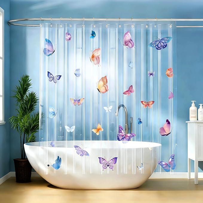Clear Butterfly Shower Curtain Liner, Colorful Plastic Transparent Pretty by CAPQL