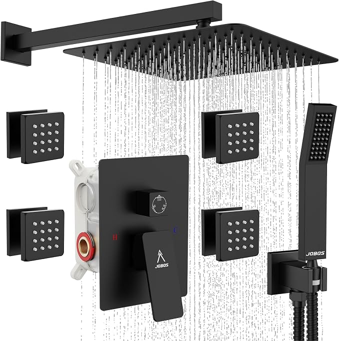 Shower System 12IN Modern Rain Brass Faucet Set by JQBQS