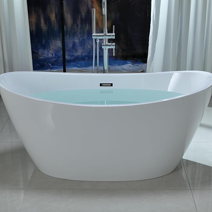 Empava Freestanding Bathtub, Flatbottom Acrylic Soaking Tub, Contemporary Stand - Image 4