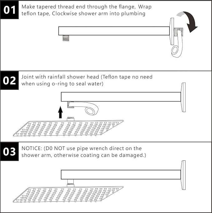 Voolan 20" Square Shower Arm - Image 7