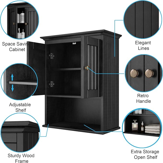 Treocho Wood Wall Cabinet Bathroom Medicine Cabinet Storage - Image 6