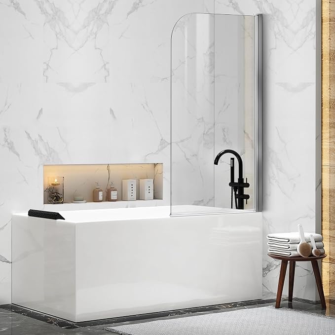 Shower Frameless Glass Door for Bathtub, 30”×55” Hinged Tub Shower Screen by ExpertofShowerGlassDoor