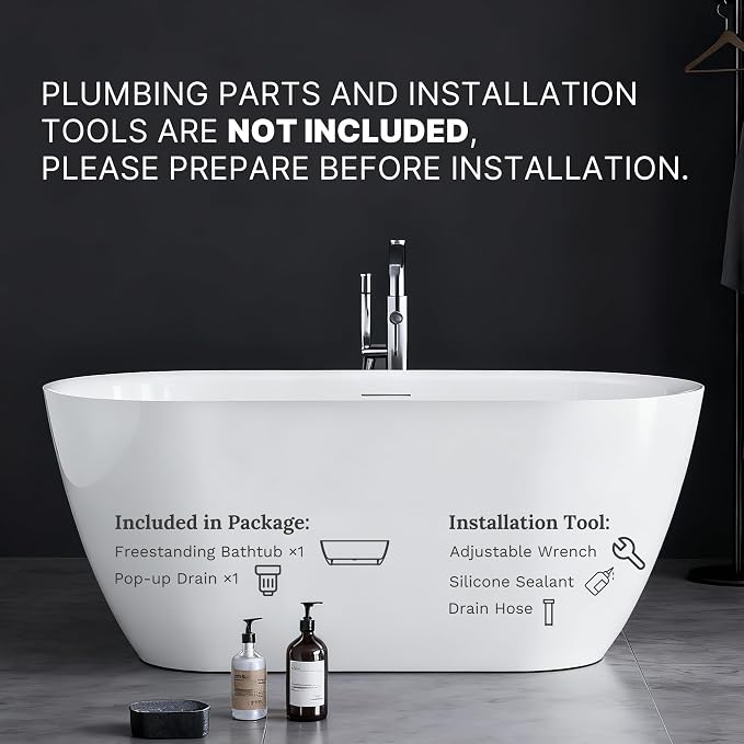 67" Acrylic Freestanding Soaking Bathtub, Modern Oval Acrylic Bath Tub - Image 7