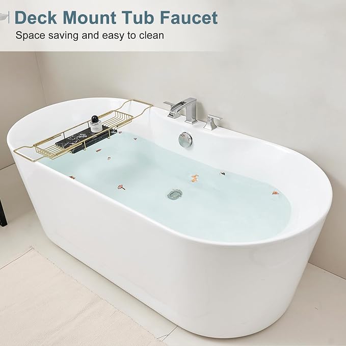 Brass Roman Tub Faucets, High Flow Waterfall Deck Mount Bathtub Faucet Set - Image 7
