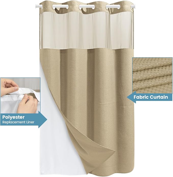 Beige Stall No Hook Shower Curtain - Image 4
